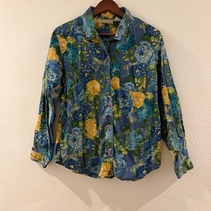 Liz Claiborne Blue and Yellow Floral Shirt